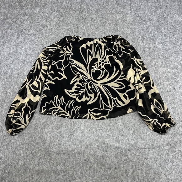 Rachel Zoe Shirt Womens S Beige Floral Balloon Sleeve Chiffon Blouse Top Preppy - Picture 2 of 16